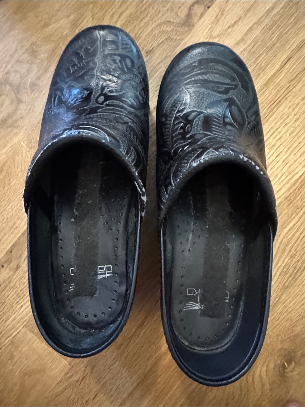 Dansko Black Embossed Leather Clogs
